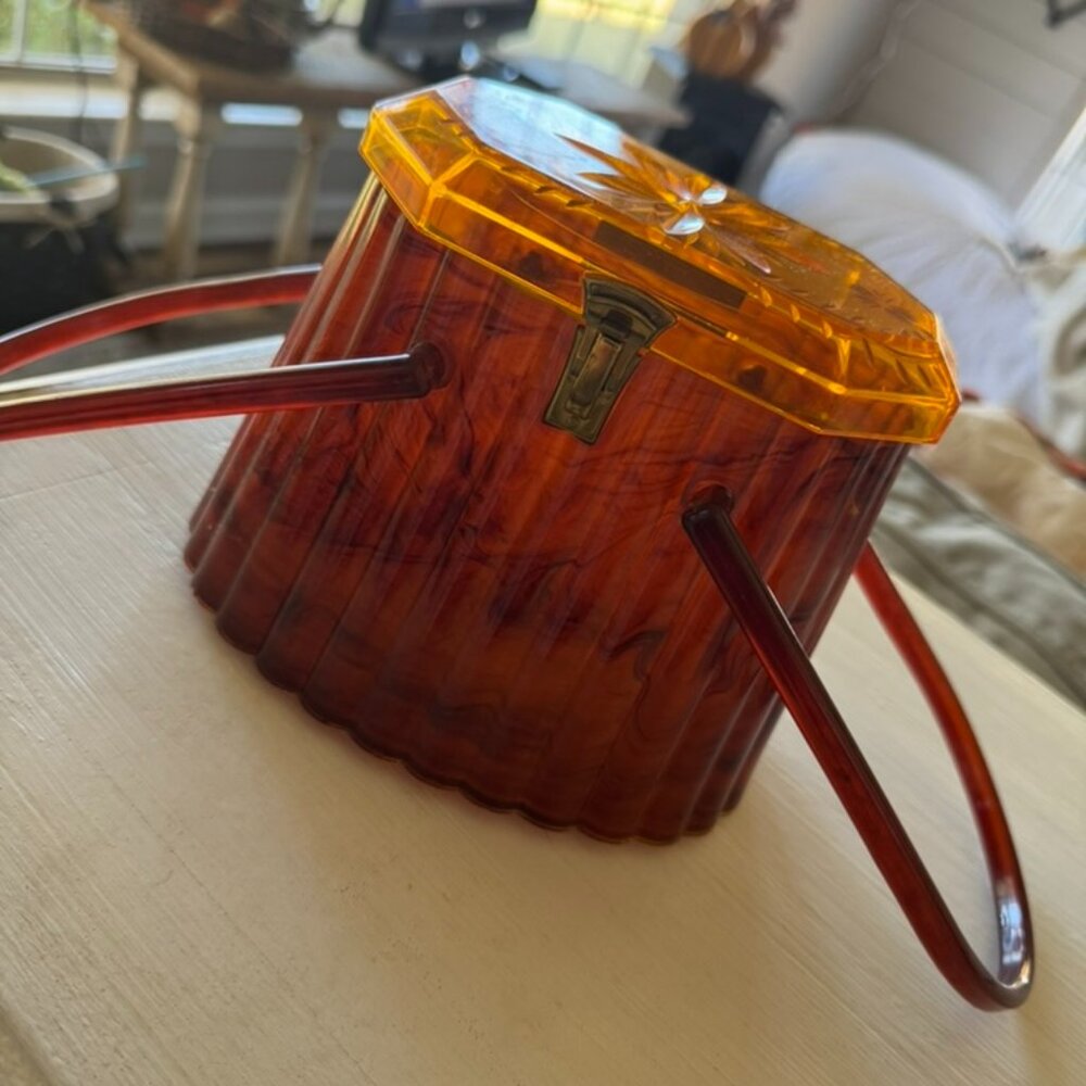 Vintage Lucite Amber Barrel Bag with Gold Clasp